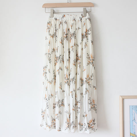 Retro Floral Pleated Skirt