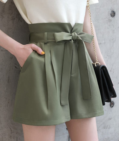 Front Tie Shorts - Green/ Black