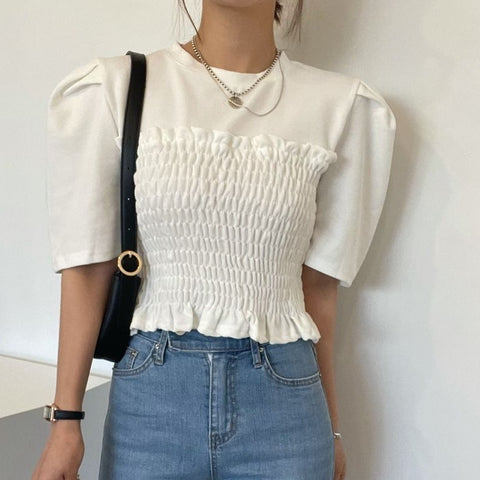 Pleated Top - Grey/ White